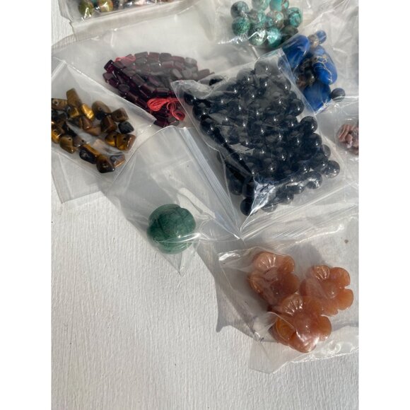 Mixed bead Lot Carved Jade, Onyx, Turquoise, Jasper, Tigers Eye, Etc - Picture 6 of 6